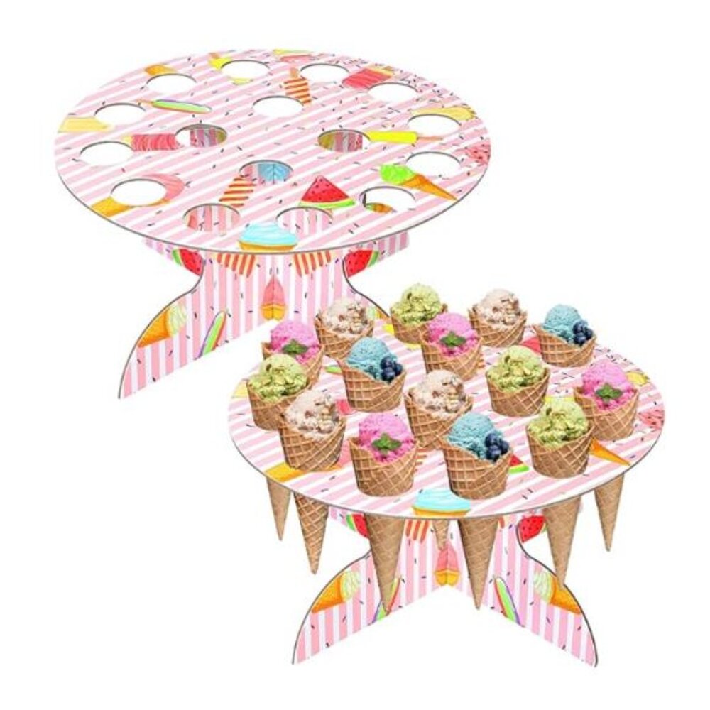 2 Pack Ice Cream Cone Holder, 16 Holes Ice Cream Stand